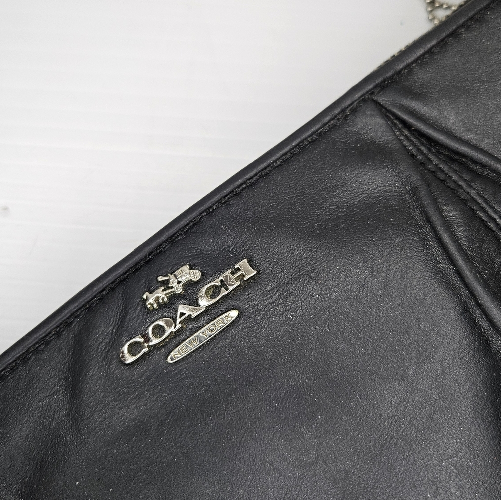 Coach New York Colette Black Pleated Leather Mini Clutch – Wristlet Purse F52153 - Picture 14 of 16